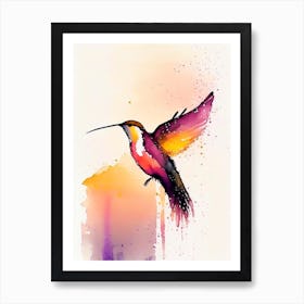 Hummingbird At Sunset Minimalist Watercolour Art Print