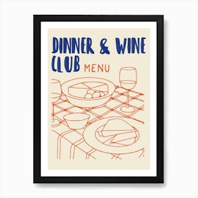 Dinner And Wine Club Menu Art Print