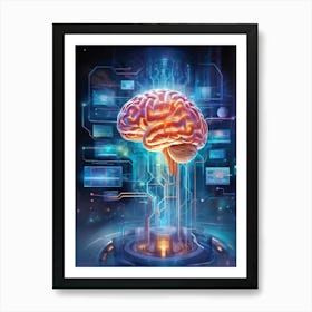 Abstract Digital Painting Of A Human Brain Neural Connections Resembling An Elaborate Circuit Its (5) Art Print