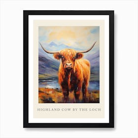Highland Cow Impressionism Style By The Loch Poster Art Print