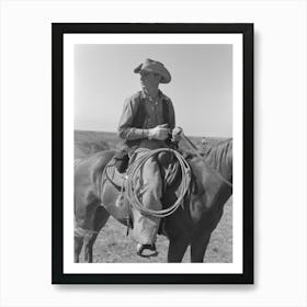 Cowboy On Horse With Equipment On Cattle Ranch Near Spur, Texas By Russell Lee Art Print