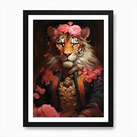 Tiger With Roses Art Print