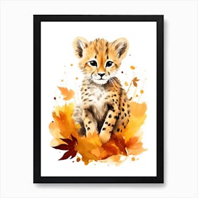 A Cheetah Watercolour In Autumn Colours 0 Art Print