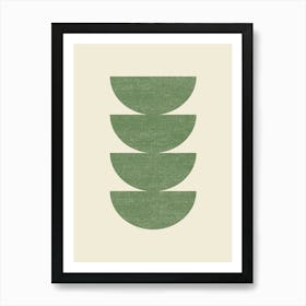 Half-circle Mid-century Style Minimal Abstract Monochromatic Composition - Green Art Print