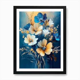 Bouquet Of Flowers In Blue And Yellow Tones 1 Art Print