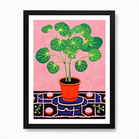 Pink And Red Plant Illustration Chinese Money Plant 1 Art Print