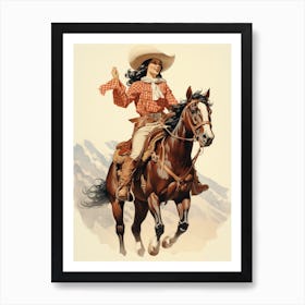 Cowgirl On Horse Vintage Poster 3 Art Print