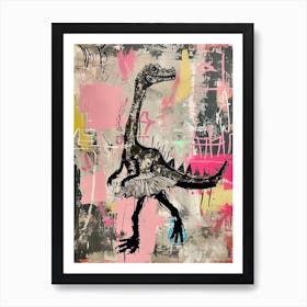 Dinosaur Dancing In A Tutu Pink Graffiti Brushstroke 1 Art Print