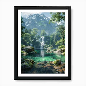 Waterfall In The Mountains 2 Art Print