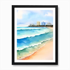 Waikiki Beach, Honolulu, Hawaii Watercolour Art Print