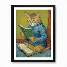 Smart Cat Reading Book Art Print