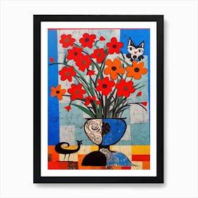 Daisies With A Cat 4 Surreal Joan Miro Style  Art Print