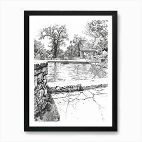 Barton Springs Pool Austin Texas Black And White Drawing 4 Affiche