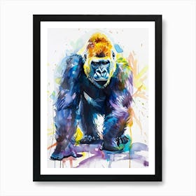 Mountain Gorilla Colourful Watercolour 3 Art Print