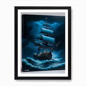 Deliberate 11 3d Old Ship In The Middle Of A Stormy Nightaacry 0 Art Print