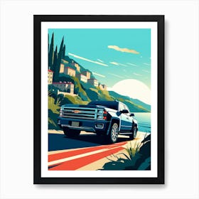A Chevrolet Silverado In Amalfi Coast, Italy, Car Illustration 4 Art Print