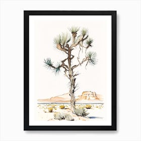 Joshua Tree In Grand Canyon Minimilist Watercolour  (2) Art Print