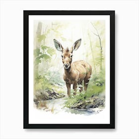 Storybook Animal Watercolour Moose 2 Art Print