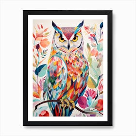 Bird Painting Collage Great Horned Owl 2 Art Print