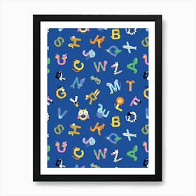 Blue Alphabet Animal Letters Kids Art Print