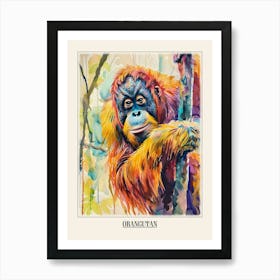 Orangutan Colourful Watercolour 2 Poster Art Print
