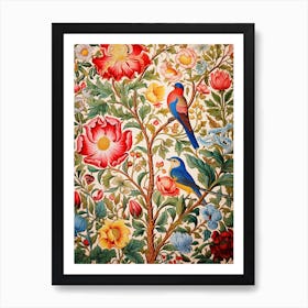 Birds And Flowers On A Tree Art Print