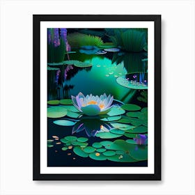 Pond With Lily Pads, Water, Waterscape Holographic 2 Art Print