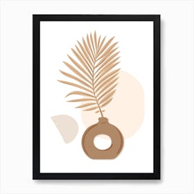 Palm Leaf In A Vase Beige Boho Botanical Art Print