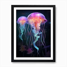 Turritopsis Dohrnii Importal Jellyfish Neon Illustration 6 Art Print