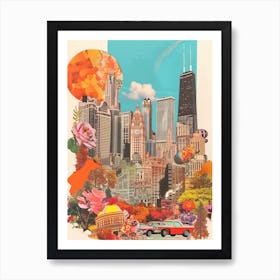 Chicago   Retro Collage Style 3 Art Print