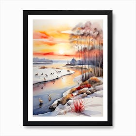 Winter Scene With Ducks Art Print