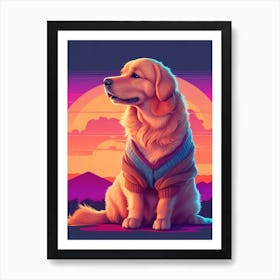 Golden Retriever Dog Sunset Art Print