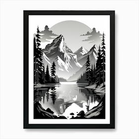 Black And White Mountain Landscape Art Print