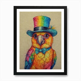 Parrot In Top Hat 2 Art Print