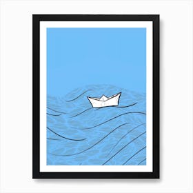 Paper Boat In The Ocean Art Print