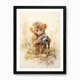 Monkey Painting Photographing Watercolour 3 Art Print