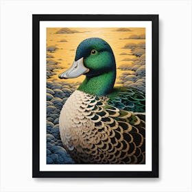 Ohara Koson Inspired Bird Painting Mallard Duck 3 Art Print