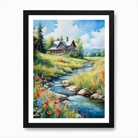 Charming House Nestled In The Heart Of A Blooming Summer Meadow Brimming With A Kaleidoscope Of Wil Art Print