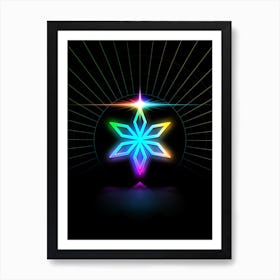 Neon Geometric Glyph in Candy Blue and Pink with Rainbow Sparkle on Black n.0147 Art Print