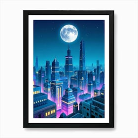 Illustration Of Night Riyadh City Art Print