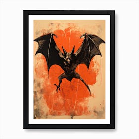Bat, Woodblock Animal Drawing 3 Art Print