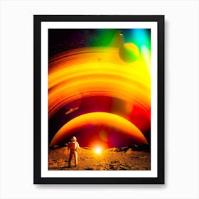 Astronaut And Orange Ringed Planet Art Print