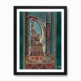 Abstract Egyptian Statue Of An Egyptian Woman Watering The Land Of The Nile As A Symbol Of Prosper and Growth Handmade Digital Painting With Authentic Traditional Countryside Egyptian Nubian Motifs and Shapes Art Print