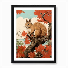 Squirrel Animal Drawing In The Style Of Ukiyo E 3 Art Print