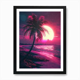 Synthwave Sunset At The Beach 14 Art Print