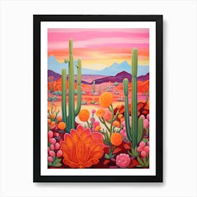 Cactus In The Desert Painting Fishhook Cactus Art Print