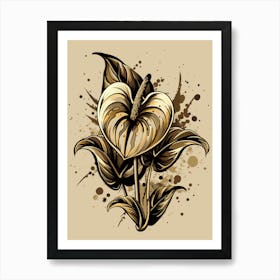 Anthurium Flower Ink Painting Art Print