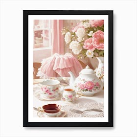 Cottagecore Still Life Teacups table setting Art Print