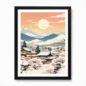 Vintage Winter Travel Illustration Nagano Japan 3 Art Print