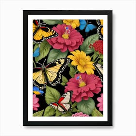 Seamless Pattern With Butterflies And Flowers 1 Art Print